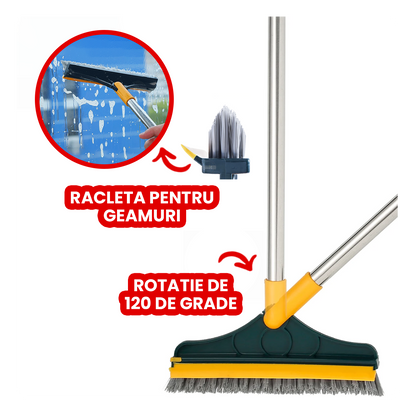 Mătura 2 în 1 cu Racleta și Cap Rotativ Detasabil