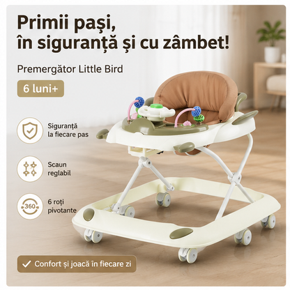 Premergator,6 luni+, scaun reglabil little bird bej 6 rotii