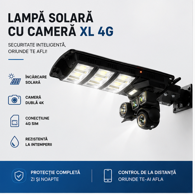 Camera de Supraveghere JRH® 4G Solar, 450W, PTZ, 16000mAh, SIM, Night Vision, Iluminare LED, Slot microSD – Soluția Completă de Securitate Inteligentă pentru Exterior