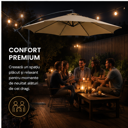 Umbrelă de Grădină 3m, Reglabilă, Suport Inclus Maro