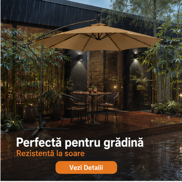 Umbrelă de Grădină 3m, Reglabilă, Suport Inclus Maro
