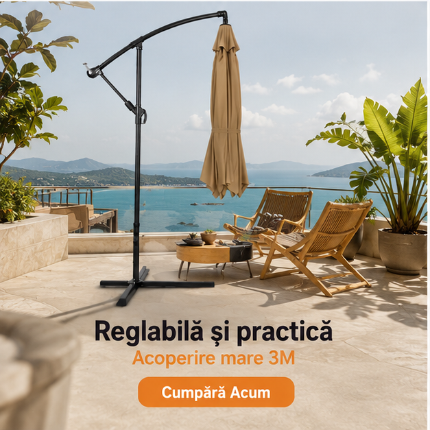 Umbrelă de Grădină 3m, Reglabilă, Suport Inclus Maro