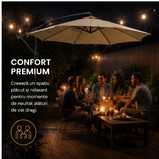 Umbrelă de Grădină 3m, Reglabilă, Suport Inclus Maro