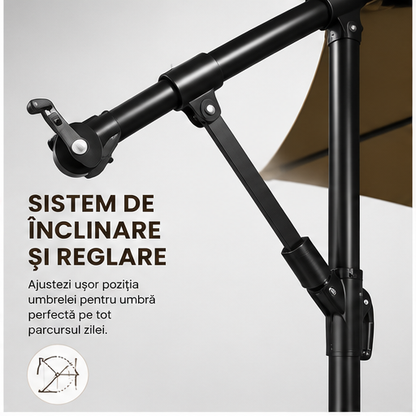 Umbrelă de Grădină 3m, Reglabilă, Suport Inclus Maro