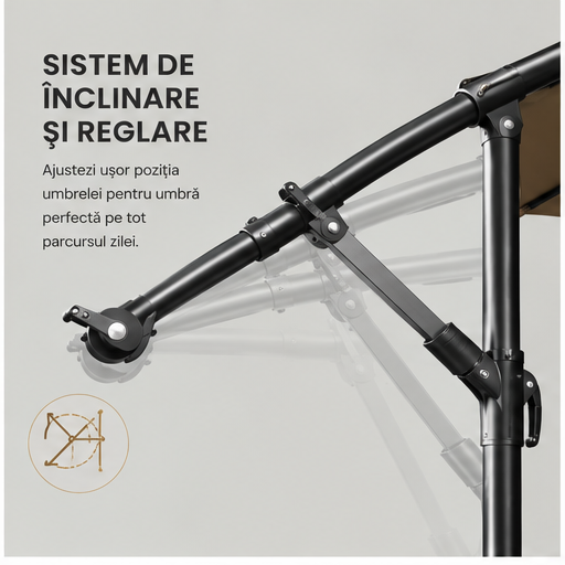 Umbrelă de Grădină 3m, Reglabilă, Suport Inclus Maro