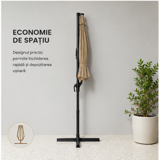 Umbrelă de Grădină 3m, Reglabilă, Suport Inclus Maro