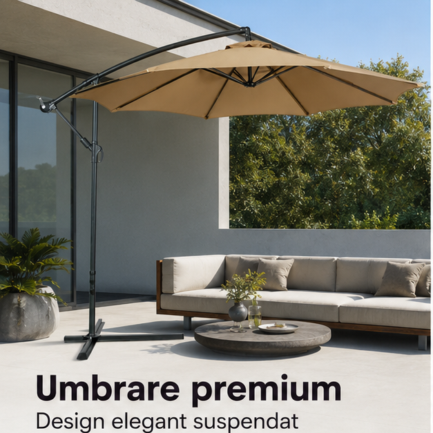Umbrelă de Grădină 3m, Reglabilă, Suport Inclus Maro