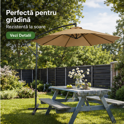 Umbrelă de Grădină 3m, Reglabilă, Suport Inclus Maro
