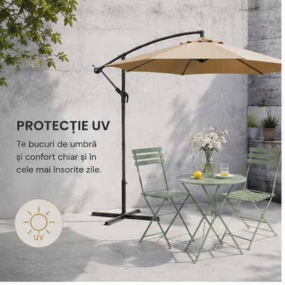 Umbrelă de Grădină 3m, Reglabilă, Suport Inclus Maro