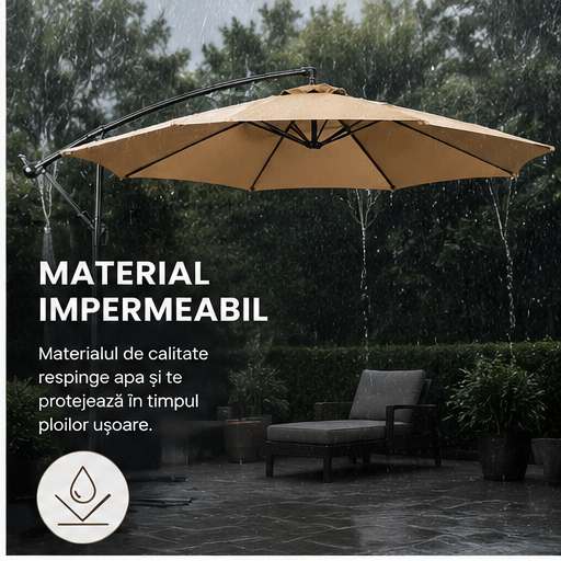 Umbrelă de Grădină 3m, Reglabilă, Suport Inclus Maro