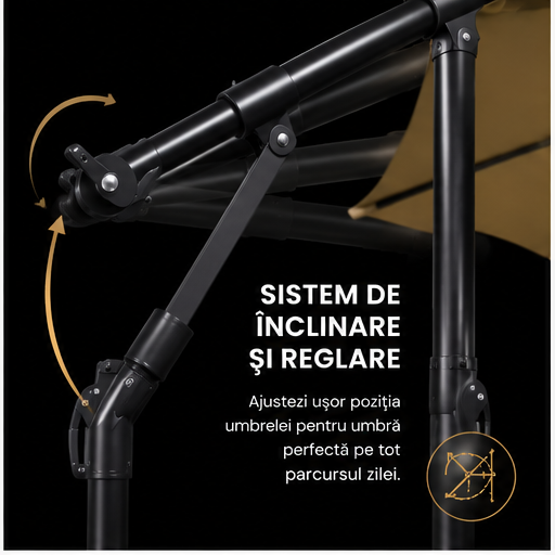 Umbrelă de Grădină 3m, Reglabilă, Suport Inclus Maro