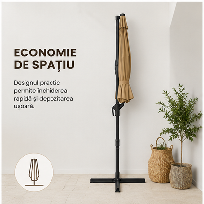 Umbrelă de Grădină 3m, Reglabilă, Suport Inclus Maro