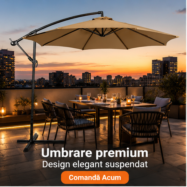 Umbrelă de Grădină 3m, Reglabilă, Suport Inclus Maro
