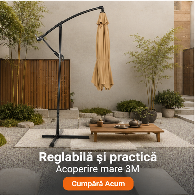 Umbrelă de Grădină 3m, Reglabilă, Suport Inclus Maro