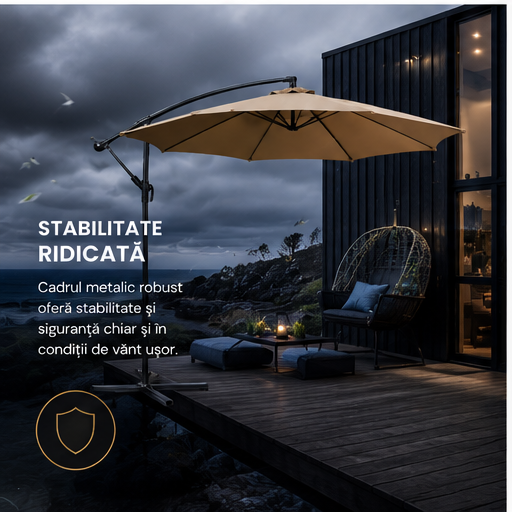 Umbrelă de Grădină 3m, Reglabilă, Suport Inclus Maro