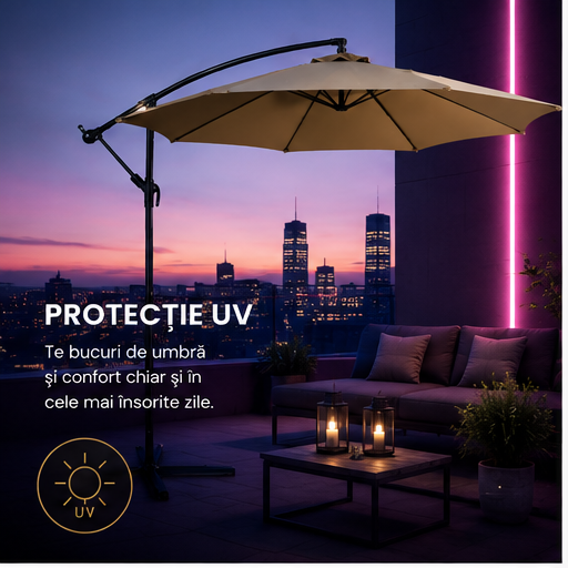 Umbrelă de Grădină 3m, Reglabilă, Suport Inclus Maro