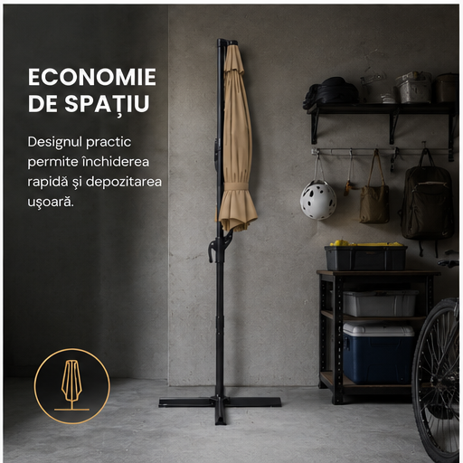 Umbrelă de Grădină 3m, Reglabilă, Suport Inclus Maro