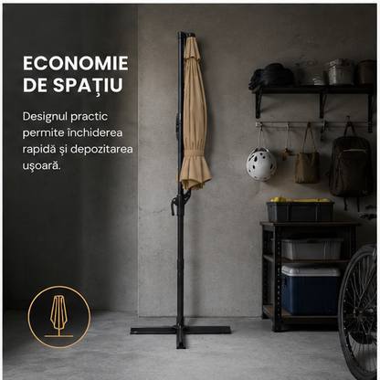 Umbrelă de Grădină 3m, Reglabilă, Suport Inclus Maro