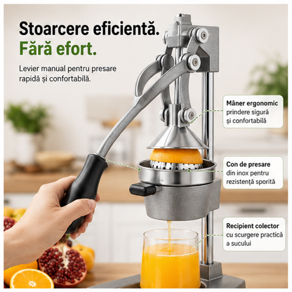Storcator-presa de Fructe Manual, Fonta si Inox, Argintiu 70.5 X 18 X 21.5