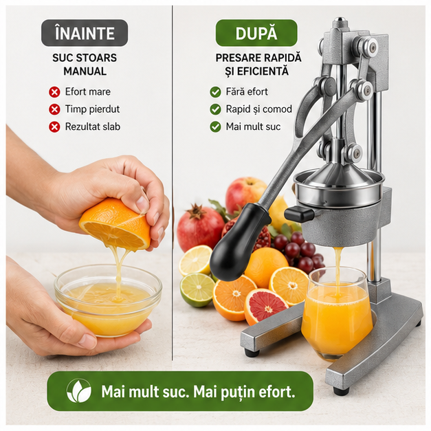 Storcator-presa de Fructe Manual, Fonta si Inox, Argintiu 70.5 X 18 X 21.5