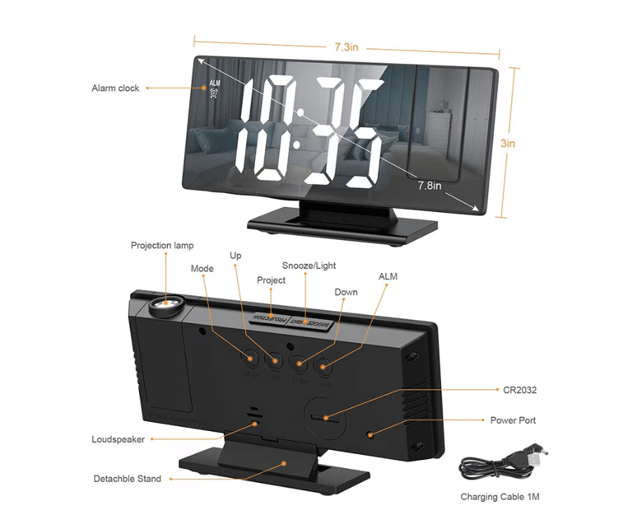 Ceas digital LED tip oglinda, alimentare cu baterii sau la r
