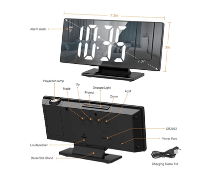 Ceas digital LED tip oglinda, alimentare cu baterii sau la r