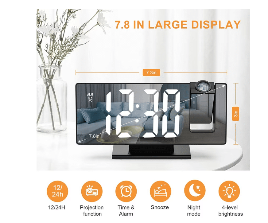 Ceas digital LED tip oglinda, alimentare cu baterii sau la r