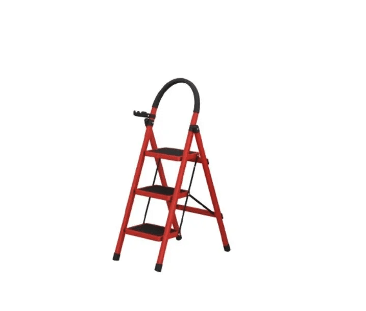 Scara Pliabila cu 3 Trepte Late Metalica, Picioare Antialunecare, Rosu cu Negru
