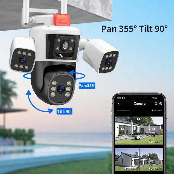 Camera de Supraveghere WIFI 5K, 12MP, 3 lentile, 3 ecrane, Control din telefon, Urmarire subiect, Microfon si difuzor incorporate