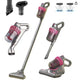 Aspirator Vertical Si De Mana Anti Acarieni, Fara Fir 5in1 JRH® 100W, Lumina UVC, 3x Trepte Viteza, 3x Filtru Hepa, Reincarcabil USB-C Baterie 1500mAh, Capacitate Rezervor 260Ml, Autonomie +/-30 Min, Fara Sac, Ideal Pentru Podele, Praf, Par, Gri-Roz