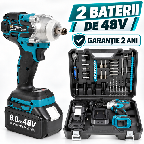 Cheie de impact OKBOONS 48V, 2 acumulatori, 43 accesorii