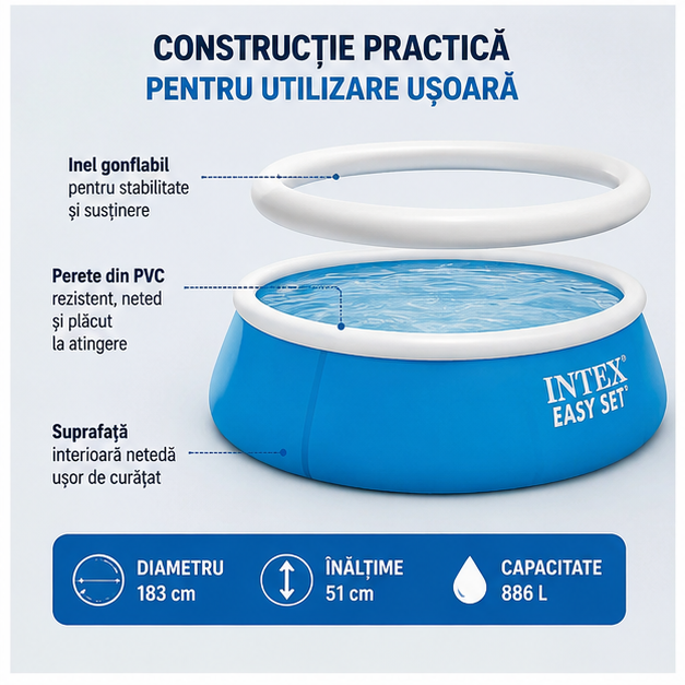 Piscina gonflabila pentru copii Easy Set 183 x 51 cm 886 litri