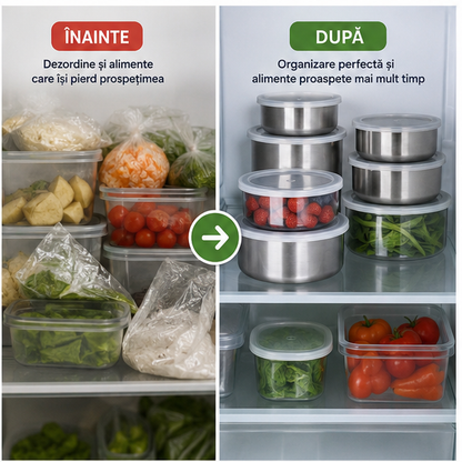 Set 5 Caserole Metalice cu Capac Transparent - Depozitare Alimentara Profesionala
