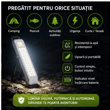 Lampa solara camping, cu suport, incarcare USB