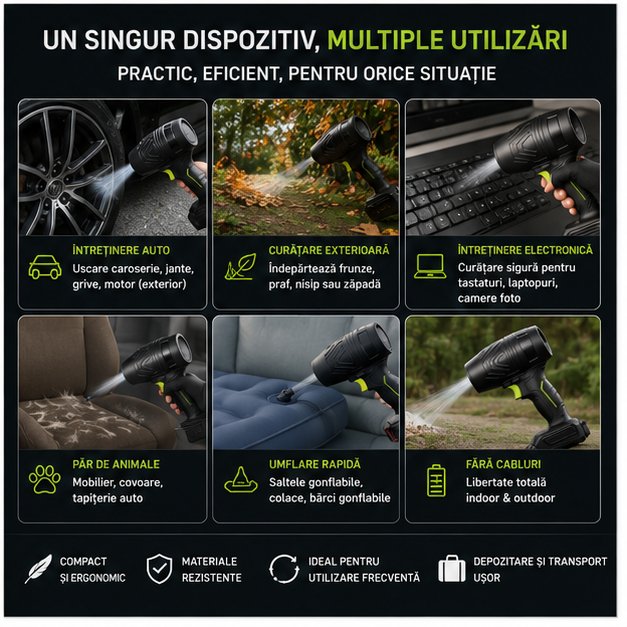 Suflanta CAR DRY Multifunctionala Portabila 48v, 2 acumulatori inclusi!!!