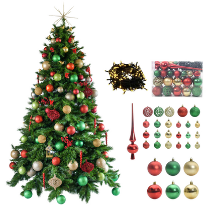 Pachet Complet Crăciun - Brad Artificial 180 cm + Set  de Decorațiuni Incluse