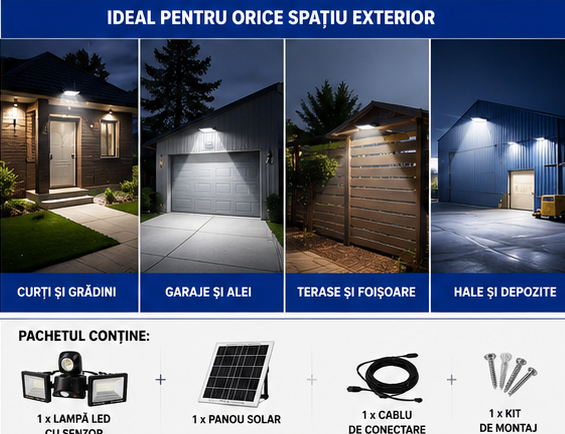 XG-T50 Proiector solar LED dublu impermeabil, cu senzor de miscare, telecomanda si rotire 180 grade