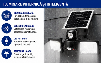 XG-T50 Proiector solar LED dublu impermeabil, cu senzor de miscare, telecomanda si rotire 180 grade