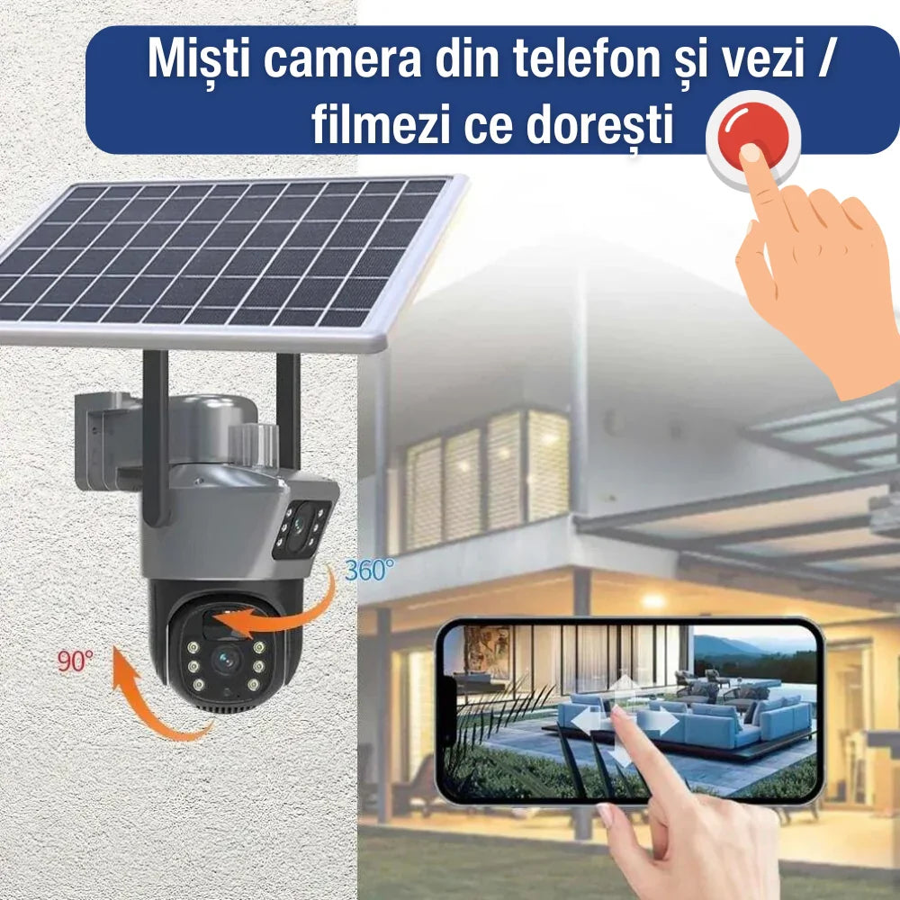 Camera Supraveghere 4G Dubla Cu Panou Solar + CARD 128 GB