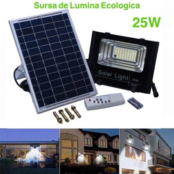 2x Proiector LED 15W-25W cu panou solar si telecomanda