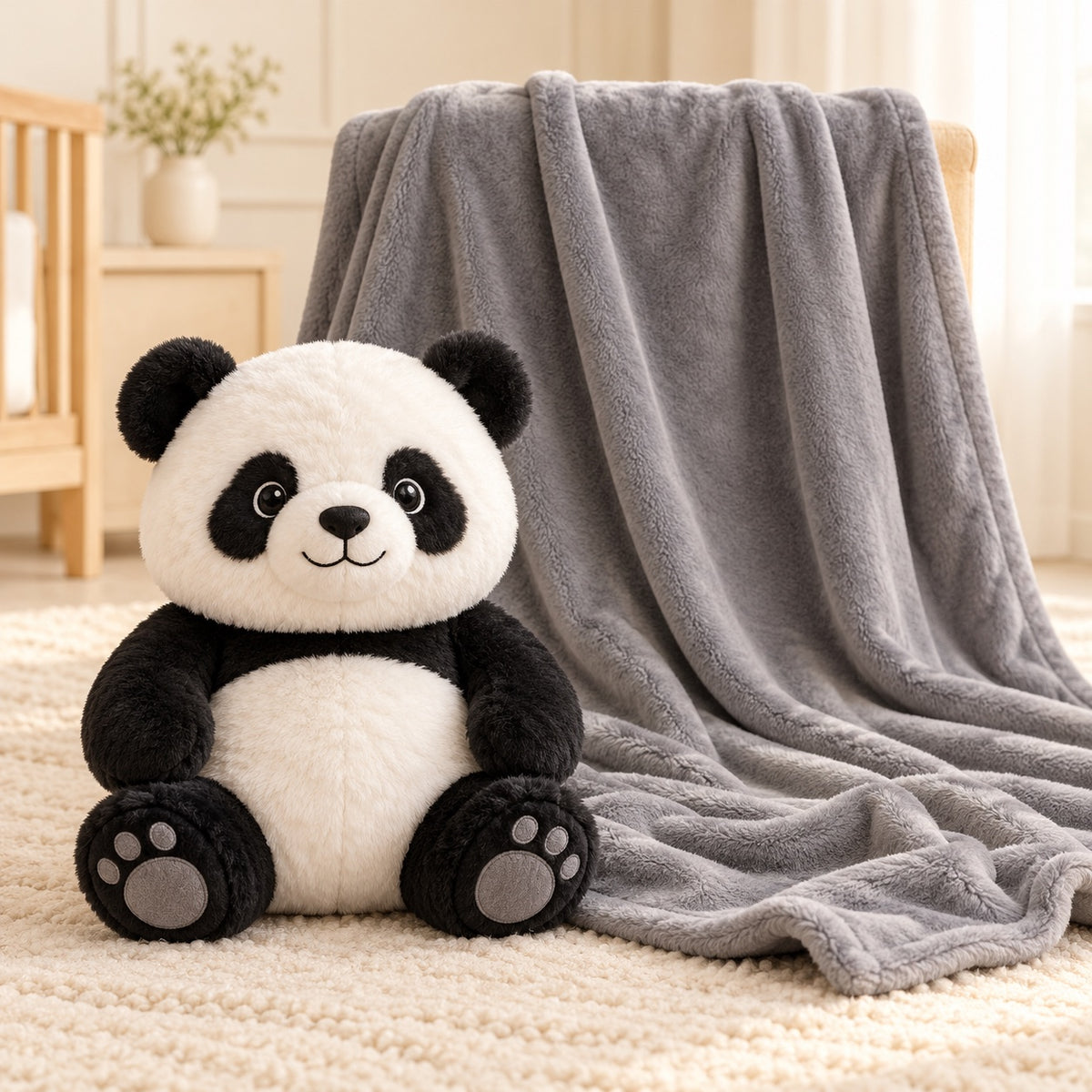 Jucărie Panda 2 în 1 cu păturică gri inclusă