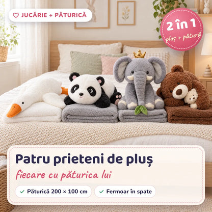 Patru jucării de pluș 2 în 1 cu păturicile incluse