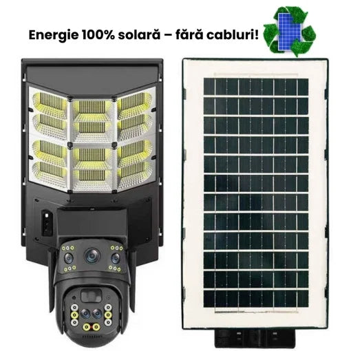 Lampă Solară cu Cameră de Supraveghere SIM 4G, Aplicatie Mobila V380, 1920x2160, Microfon + Difuzor încorporat