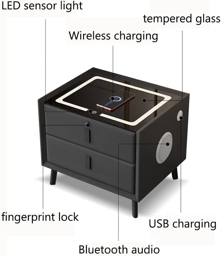 Noptiera Smart Multifunctionala cu Amprenta, LED, Bluetooth