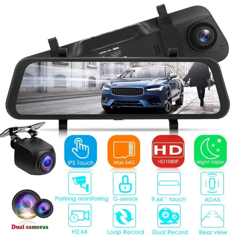 9.66inch 1080p Dual Lens Touchable Screen Car Recorder With 