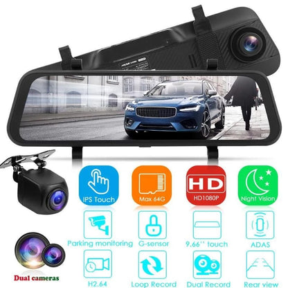 9.66inch 1080p Dual Lens Touchable Screen Car Recorder With 