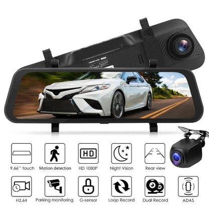 9.66inch 1080p Dual Lens Touchable Screen Car Recorder With 