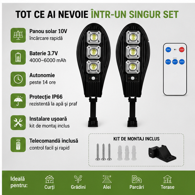 Set 2 x Lampa Solara stradala 90 LED-uri