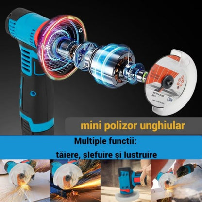 Mini Polizor 48V 2Ah - 2 Acumulatori și 5 Discuri