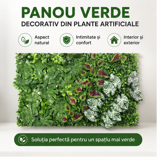Panou verde decorativ 60x40cm cu plante artificiale